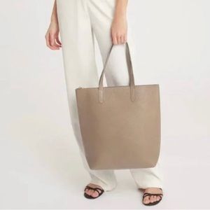 CUYANA Tall Structured Pebbled Leather Tote with Zipper Laptop Bag, Color Stone
